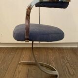 2 chaises "space age" velours bleu gris remises à neufs