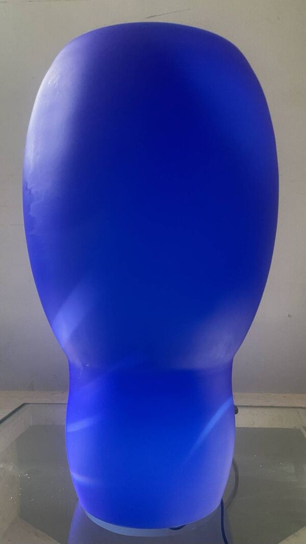 Lampe champignon en pâte de verre bleu et blanc