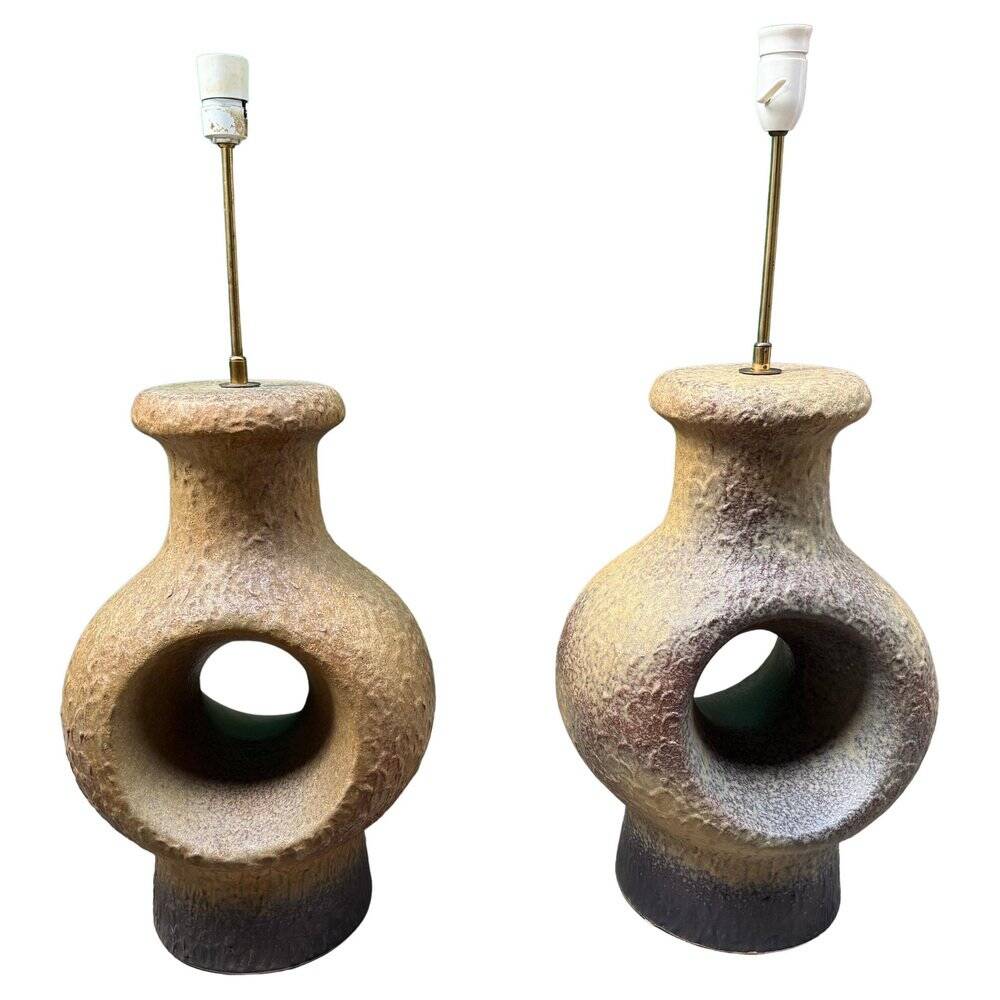 Set of 2 Danish modernist stoneware lamps from the mid-century, 1960s