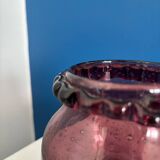 small purple ball vase in vintage bubbled glass signed biot