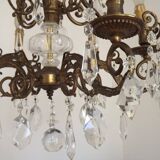 Magnificent French Antique Bronze Glass & Crystal 6 Light Cage Chandelier 4662