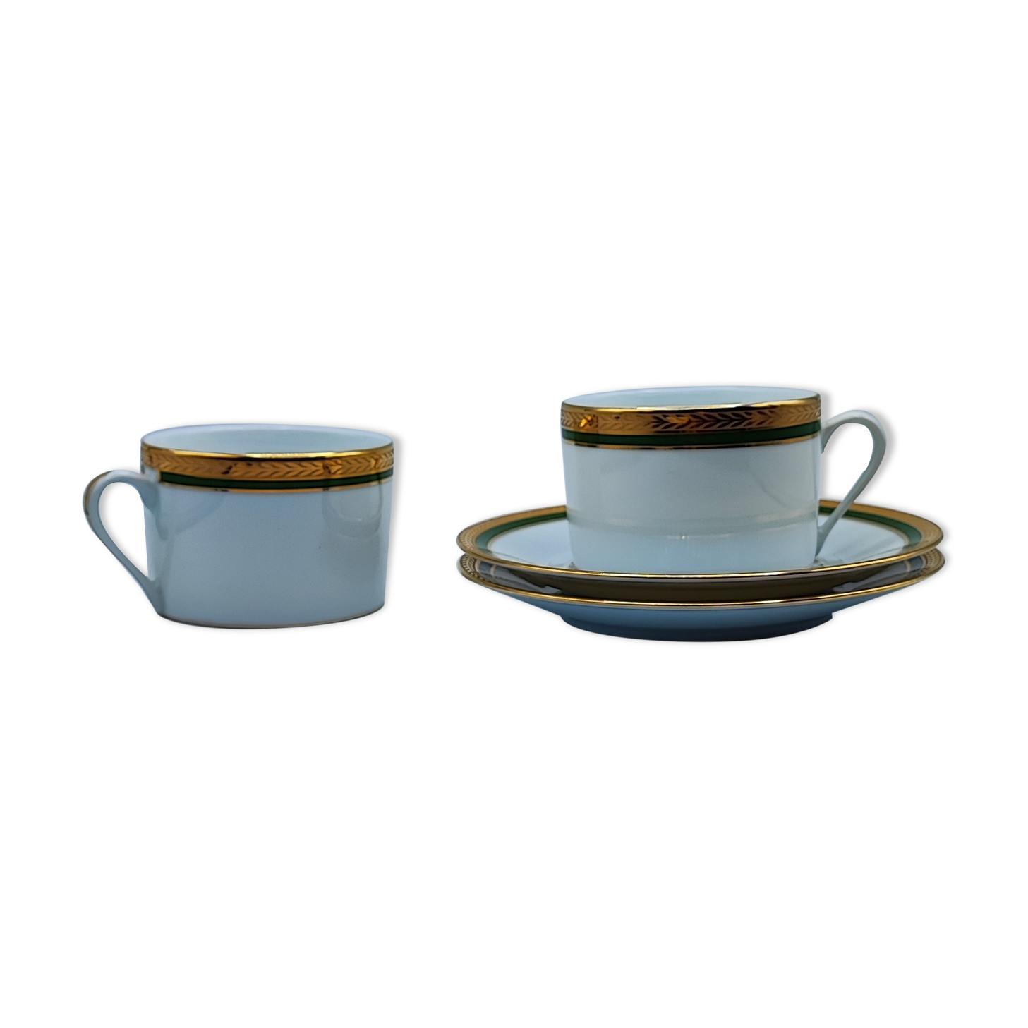 Duo cups Limoges bordered green gilded with fine gold