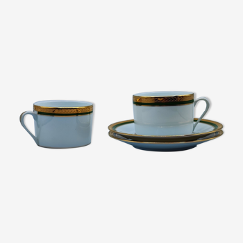 Duo tasses Limoges liseré vert dorure à l'or fin