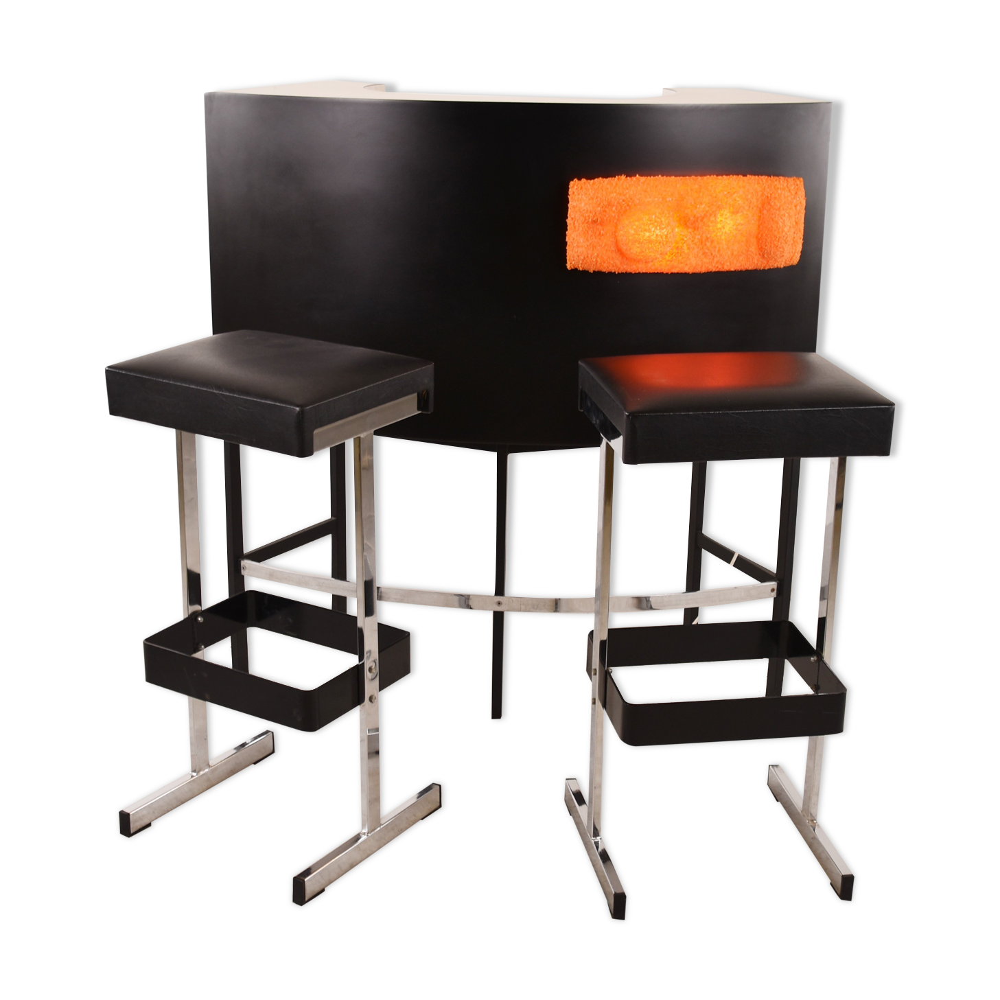 Vintage illuminated bar with stools, 1970s