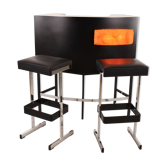 Bar lumineux vintage avec tabourets, années 1970