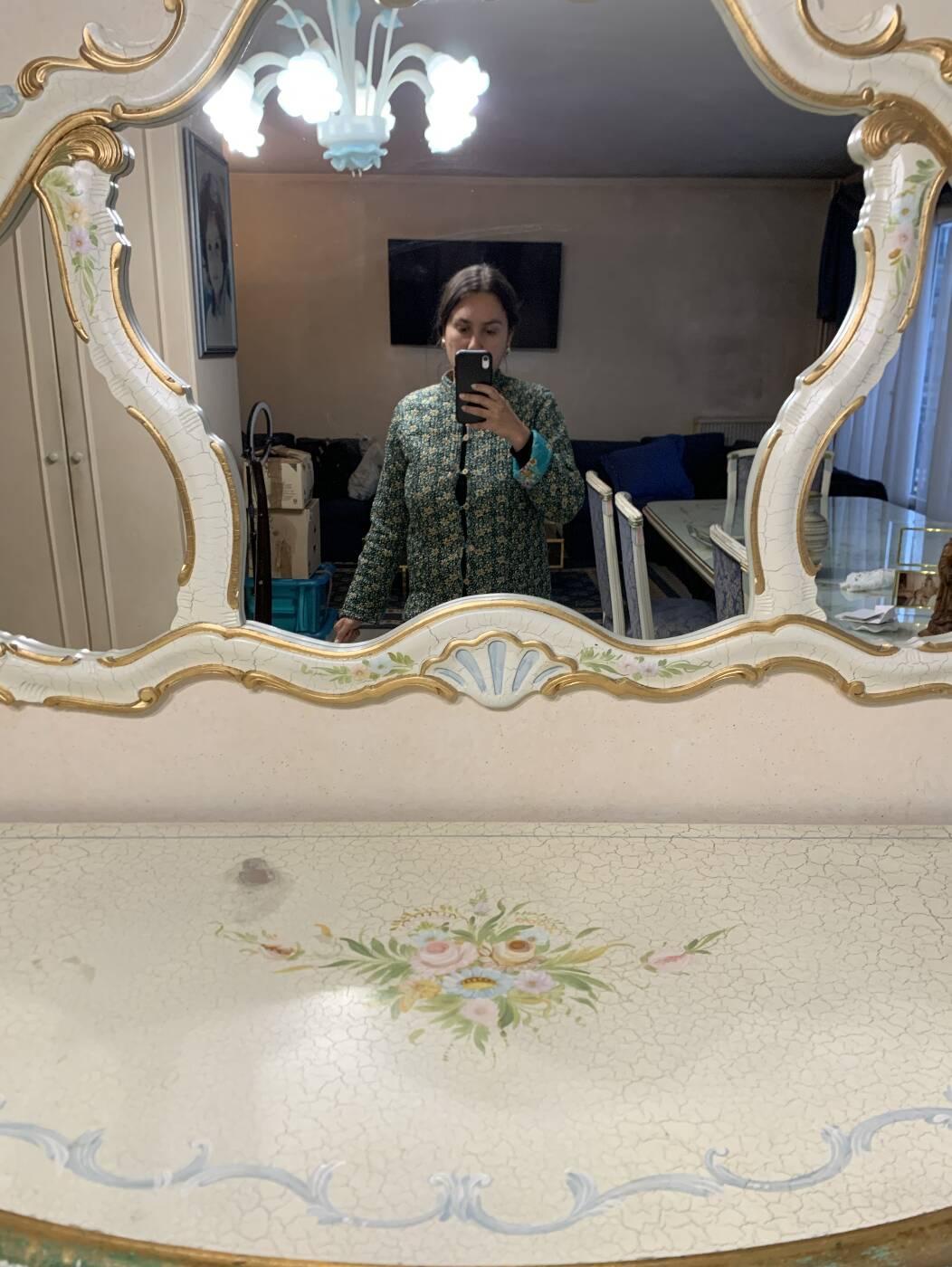 Rococo style white wooden sideboard