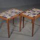 Pair of rosewood lamp tables, inlaid with coloured tiles
