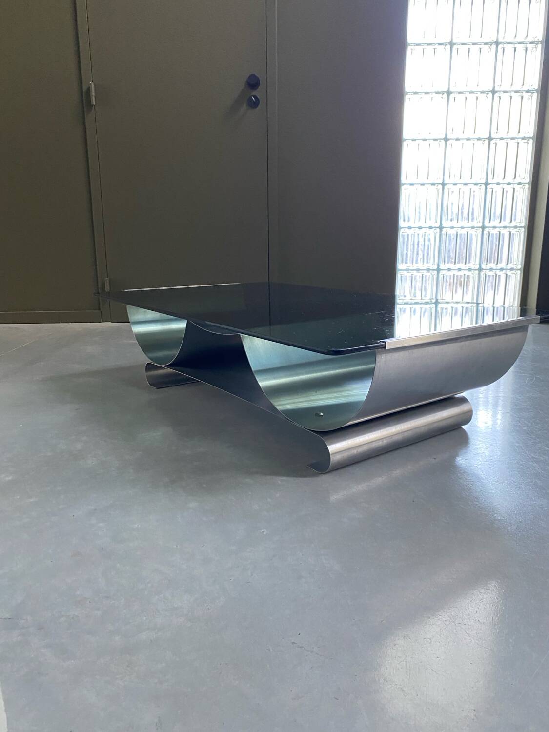 Brushed stainless steel coffee table, 1970