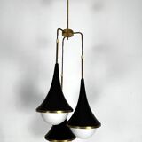 Suspension Mis-Century Stilnovo à trois lumières. Italie années 1950