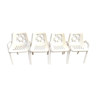 Set of 4 stackable armchairs 60s-70s in metal and plastic garden