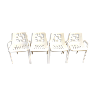 Lot de 4 fauteuils empilables années 60-70 en métal et plastique jardin