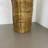 Aubock style rattan and brass bauhaus waste bin France 1960s