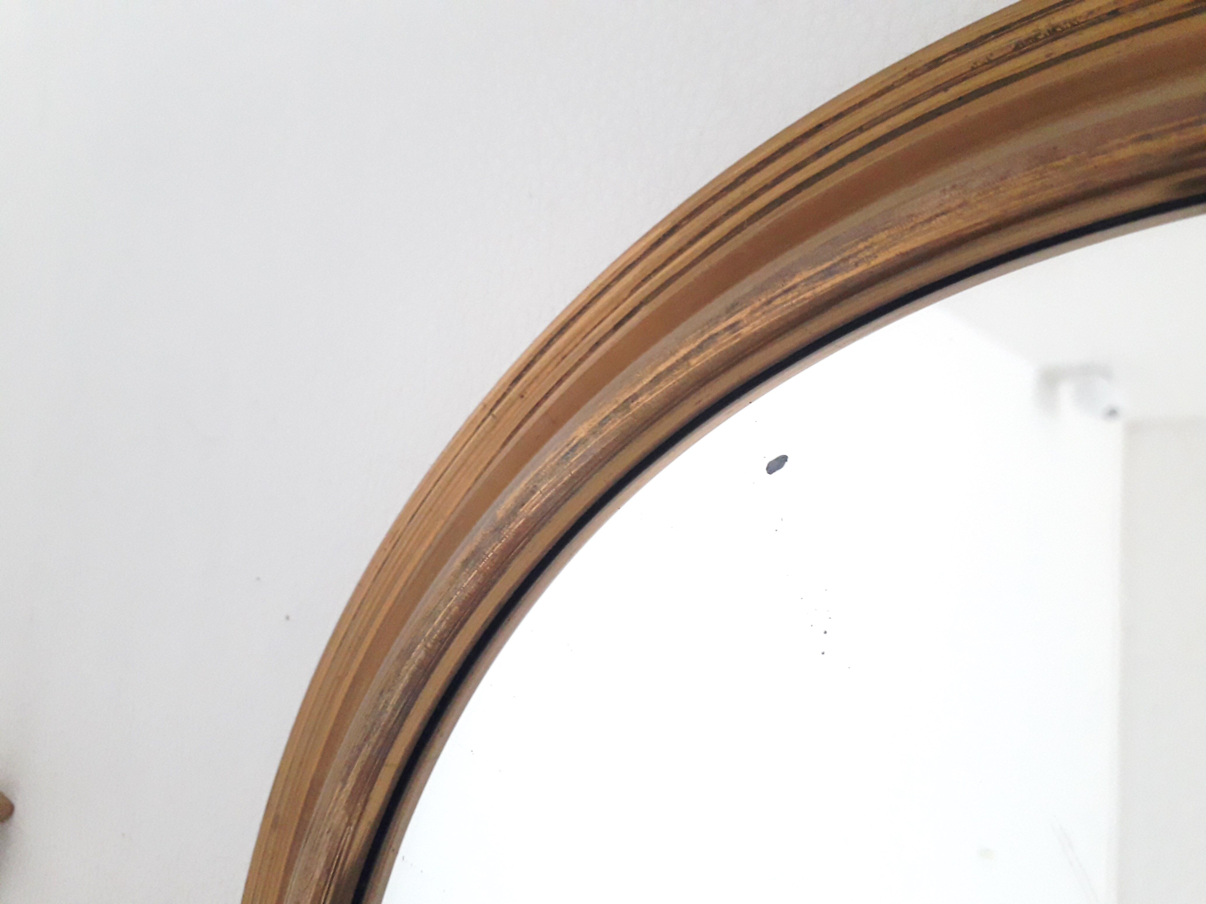 Old mirror and brass top, round, vintage 1960, 32 cm