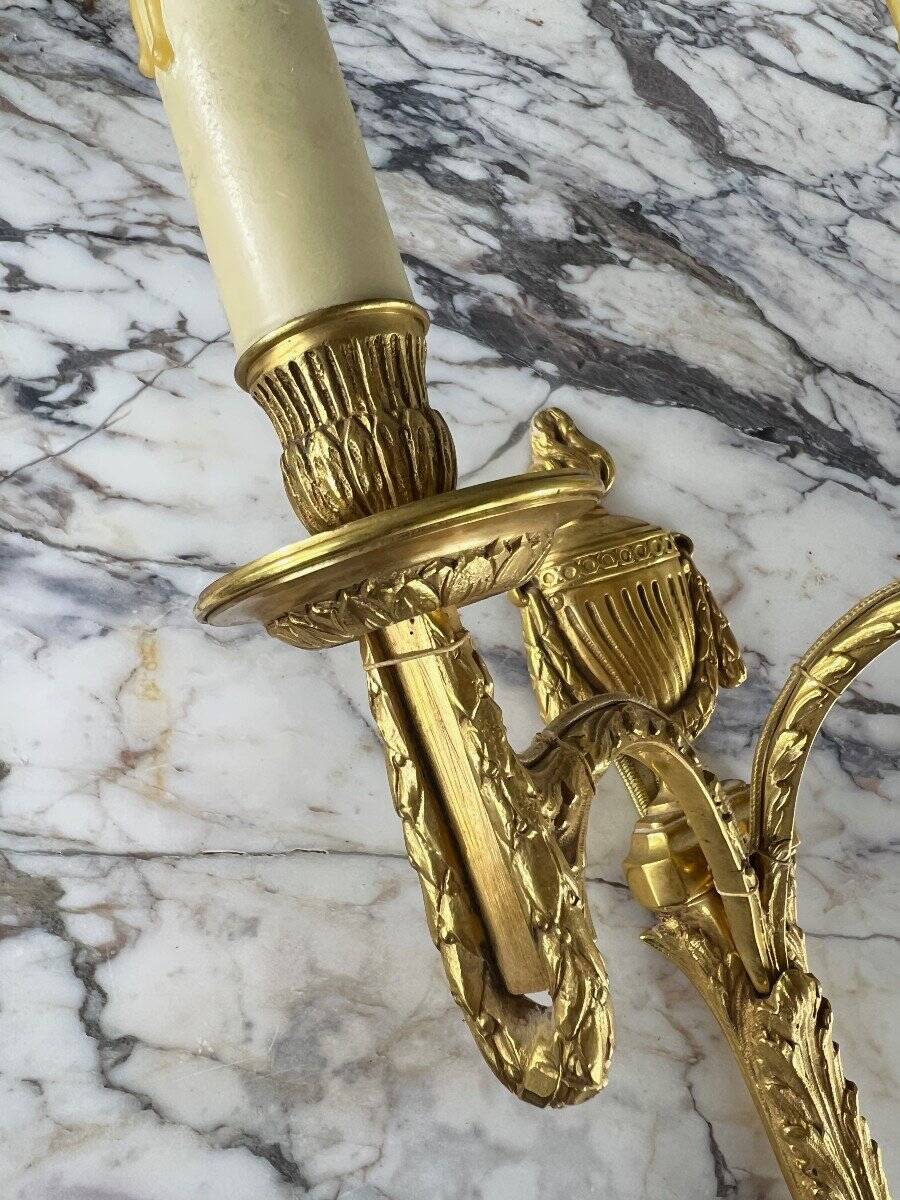 Pair of Gilt Bronze Wall Lights, Maison Baguès, Louis XVI Style, 20th Century