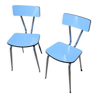 Pair of chairs in blue formica - vintage