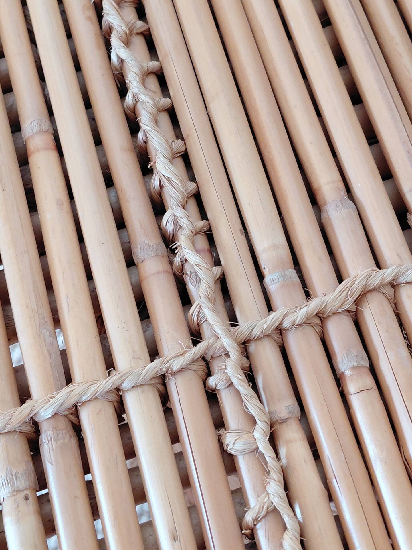 Vintage coffee table with braided cord in Audoux Minet bamboo style/1970s