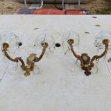 Paire d'Appliques Laiton , Verre .