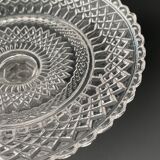 Clear glass footed plate with worked handle