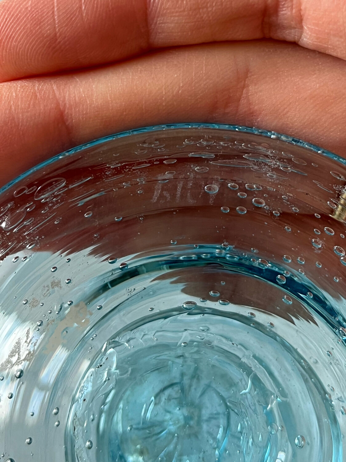 Photophore vase in light blue bubbled blown glass Biot vintage