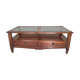 Table basse à tiroirs merisier et verre biseauté