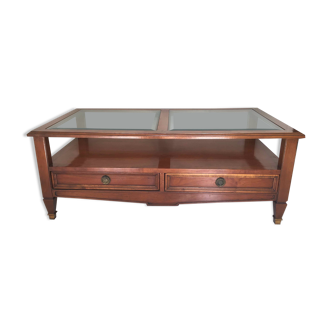 Coffee table with cherry drawers and beveled glass