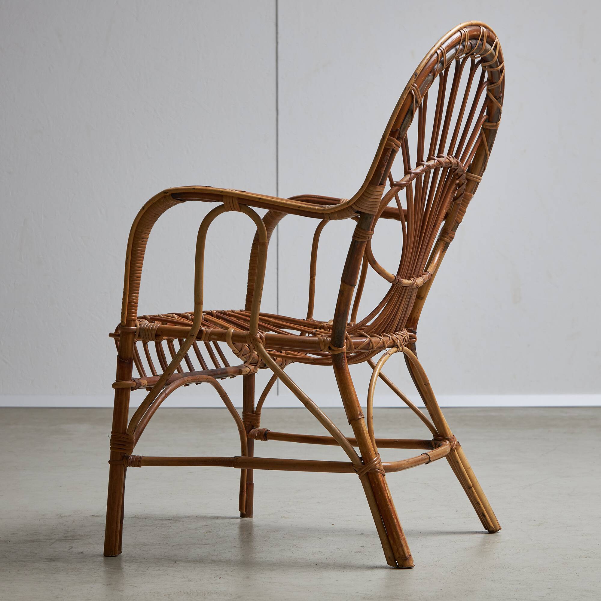 Italian Cane Garden Armchair, 1970s