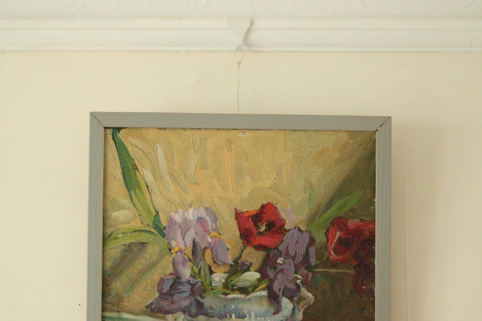 Original Swedish floral still life oil on panel painting