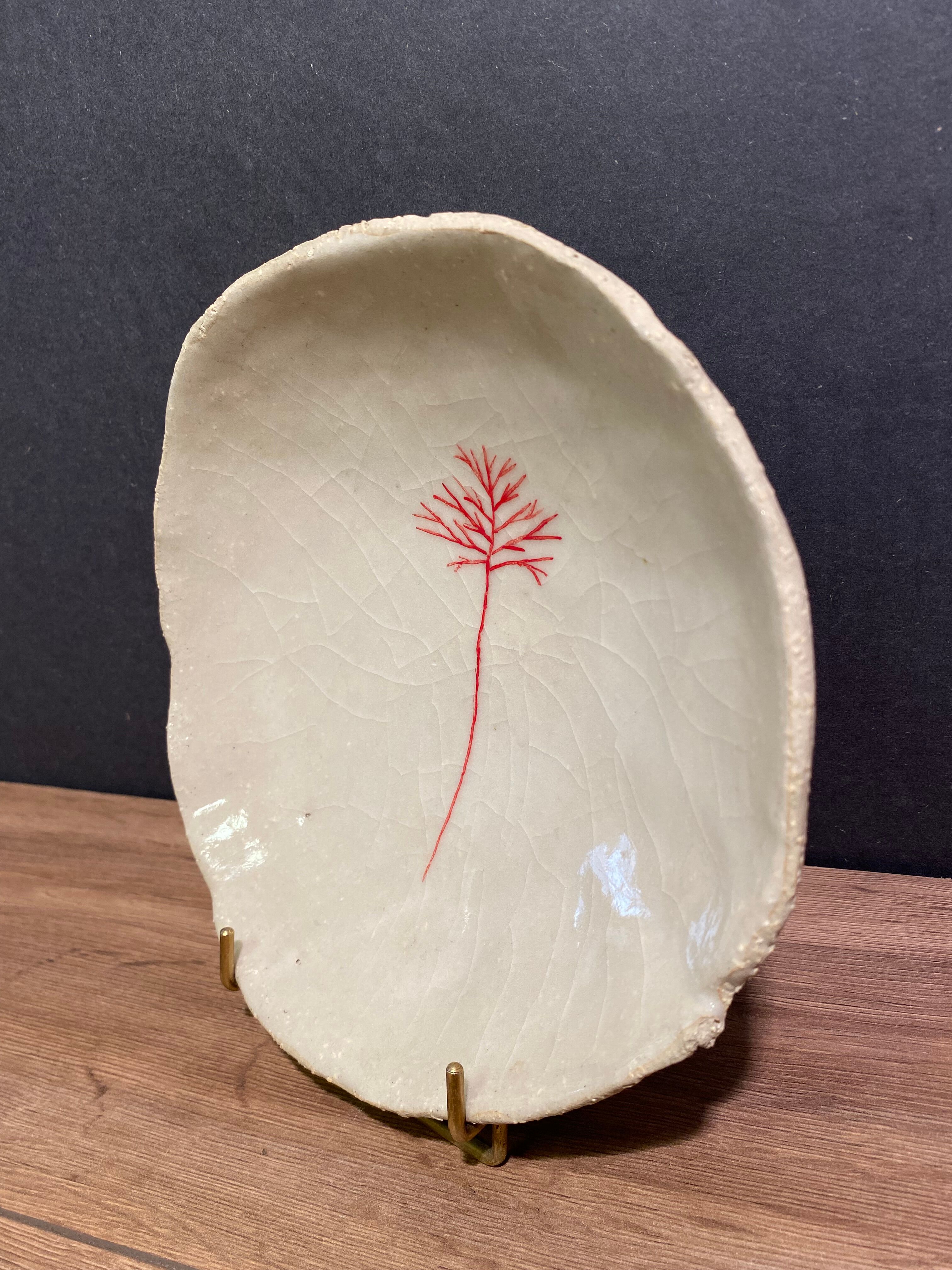 Hollow cut, hollow dish signed in ceramic Raku Japan