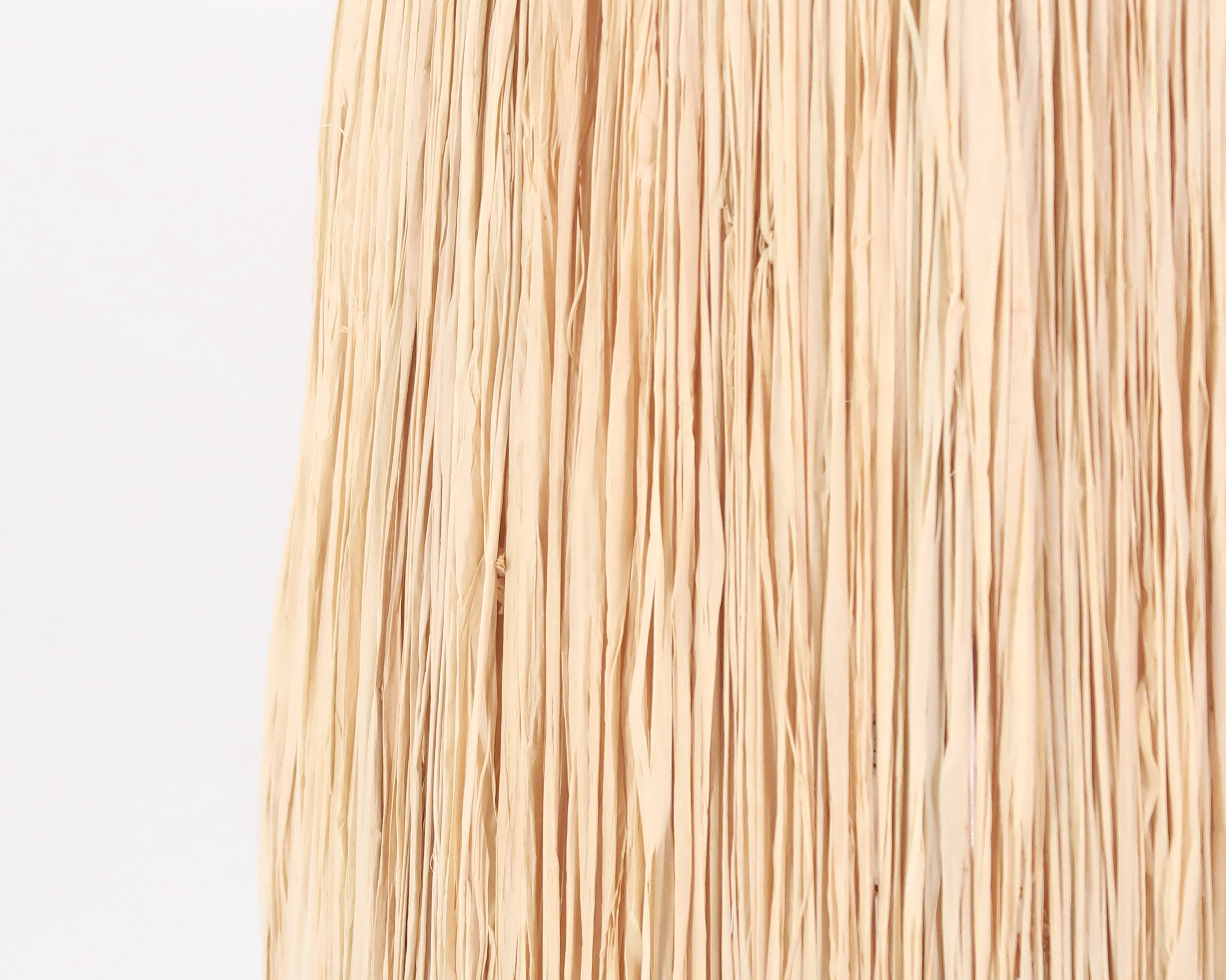 Blue ceramic lamp, raffia lampshade, 1960s