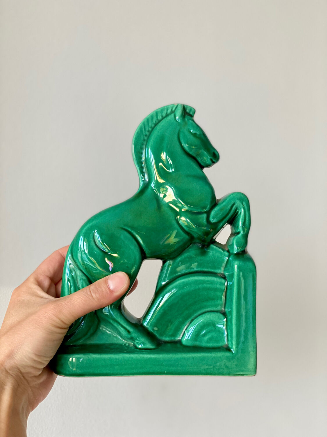 Horse bookend in green ceramic