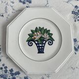 Longwy Service of 6 Octagonal Plates, 1927–1928, Art Deco, stamped
