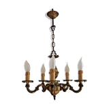 Beautiful Vintage French 4  Light Bronze Chandelier Acanthus Leaf Detail 3672