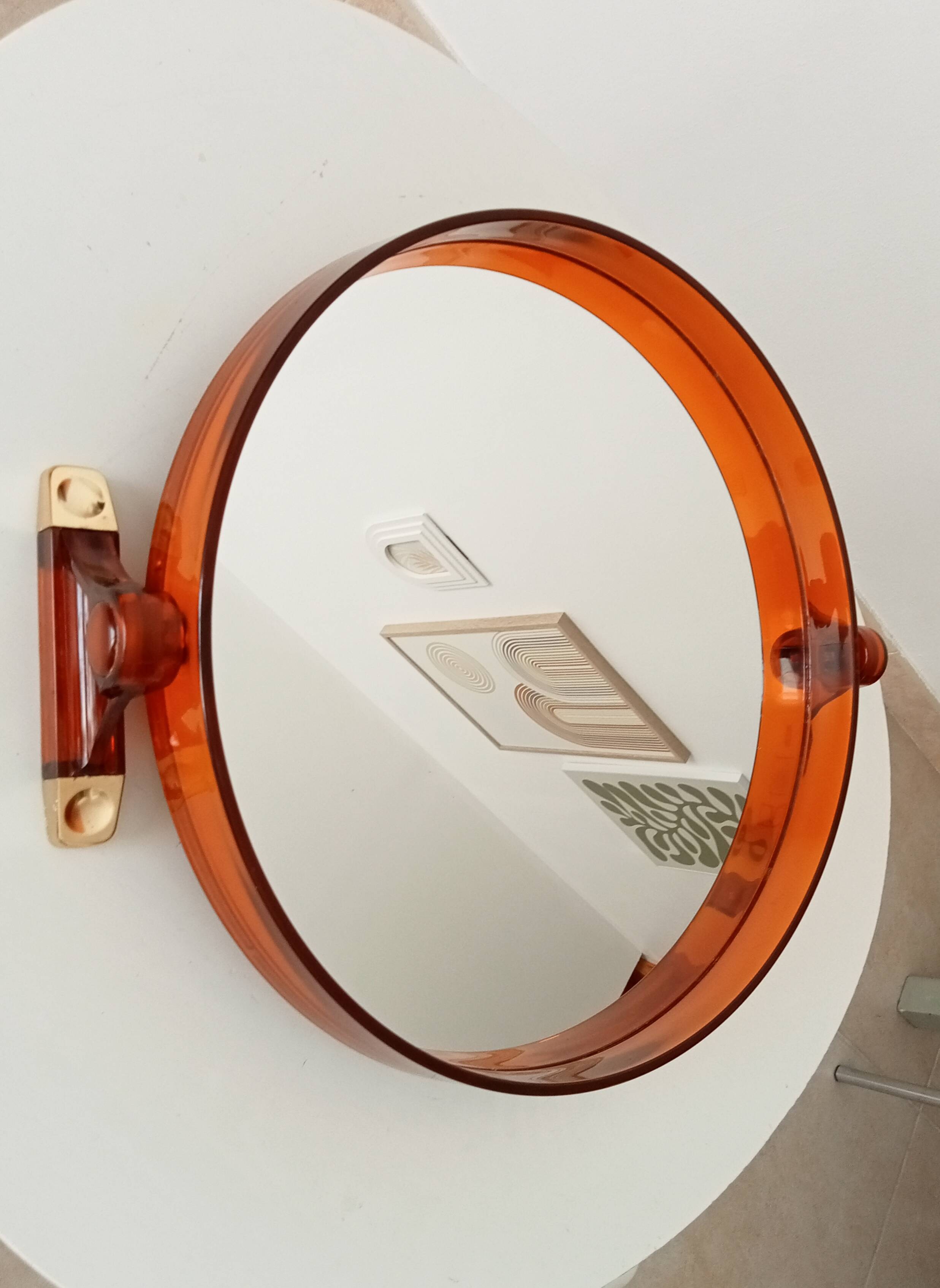 Vintage amber plexiglass mirror from the 70s