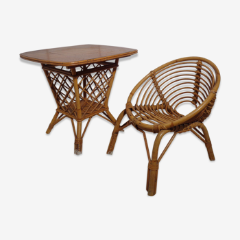 Office vintage wood and rattan and his chair from the 1950s
