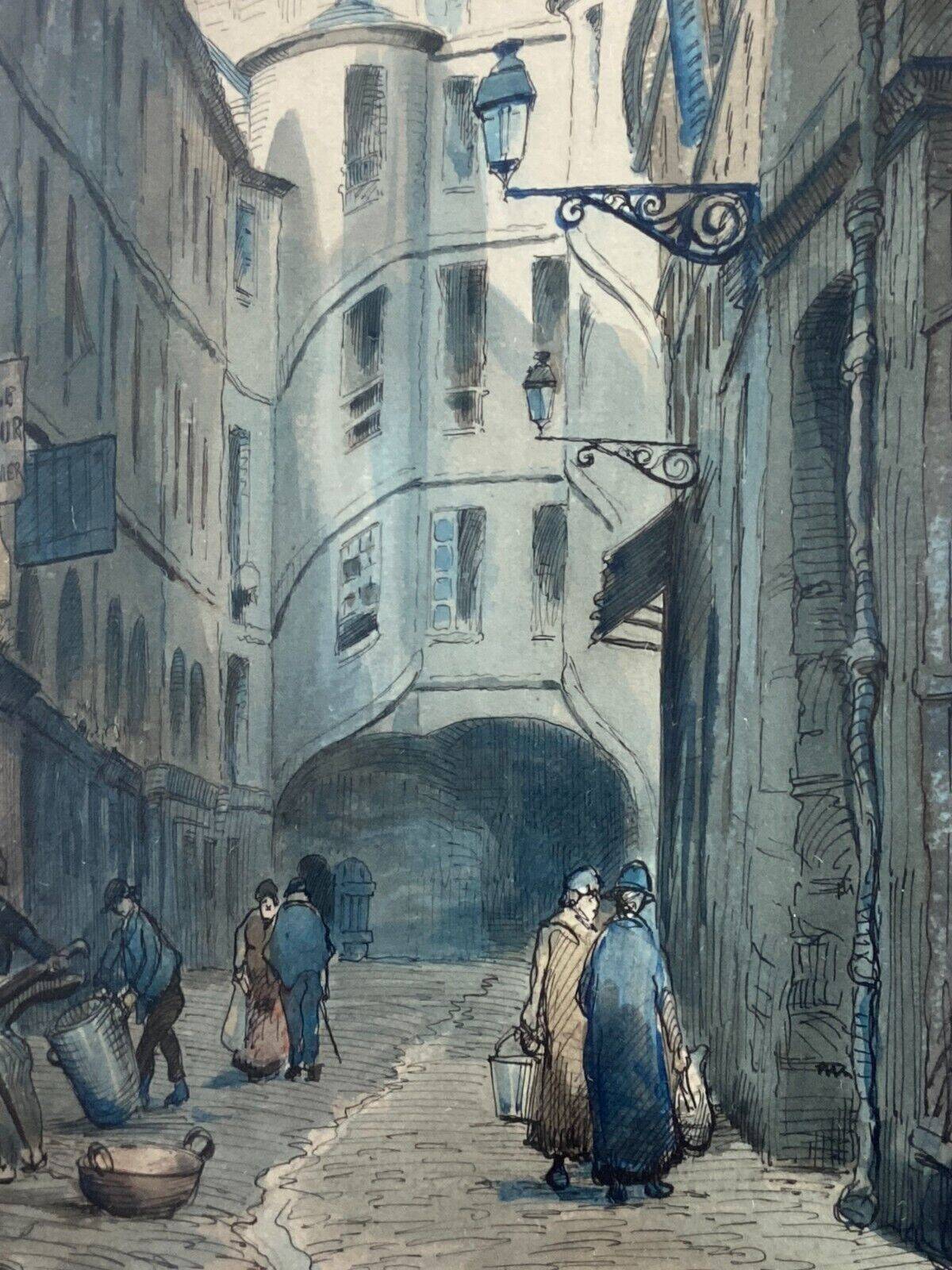 Aquarelle signée Charles Forget (1886-1960) La cour du dragon 1925 Paris VIème