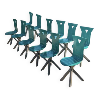 12 chaises uniques tripodes bois courbé contemporaines design