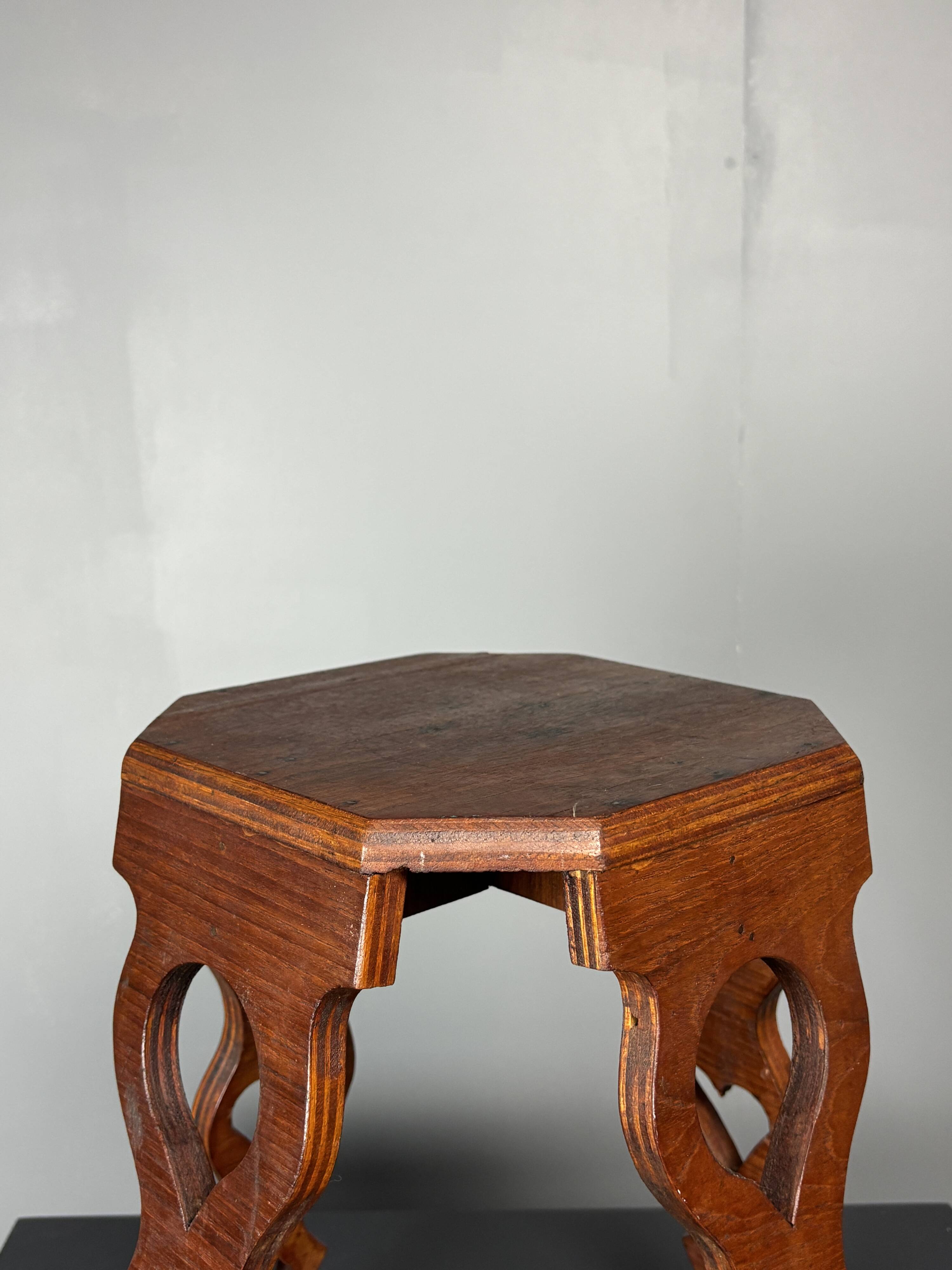 Mid-Century artisanal octagonal hand crafted plant stand stool, circa 1950s