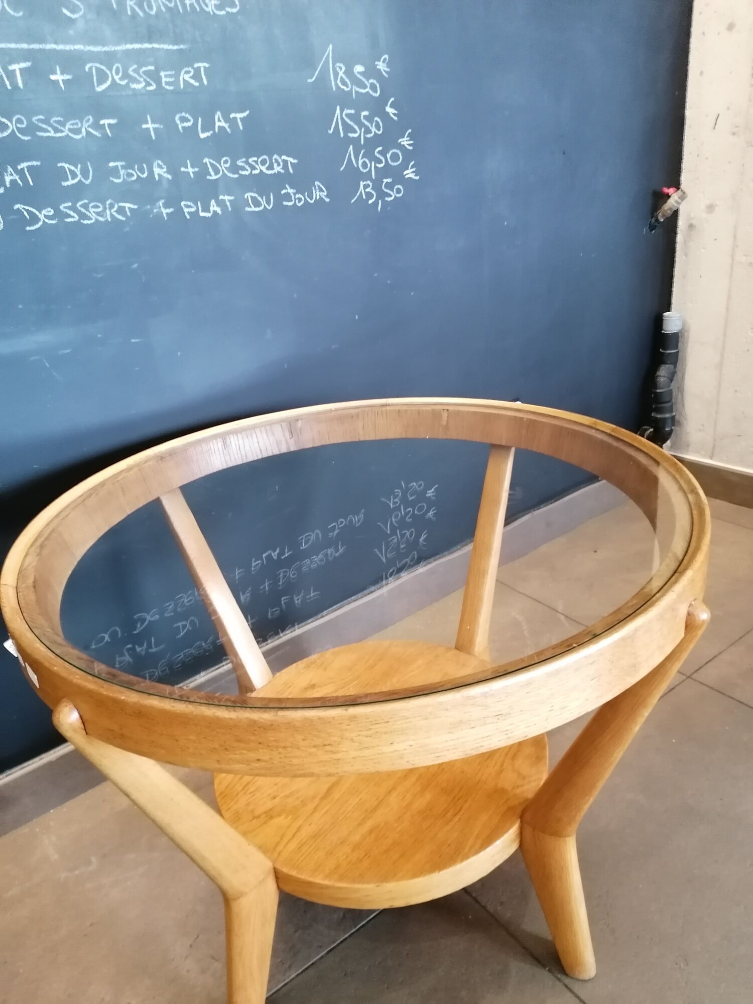 Round wooden coffee table, glass top, Czech, 50s, Kozeelka & Kropacek