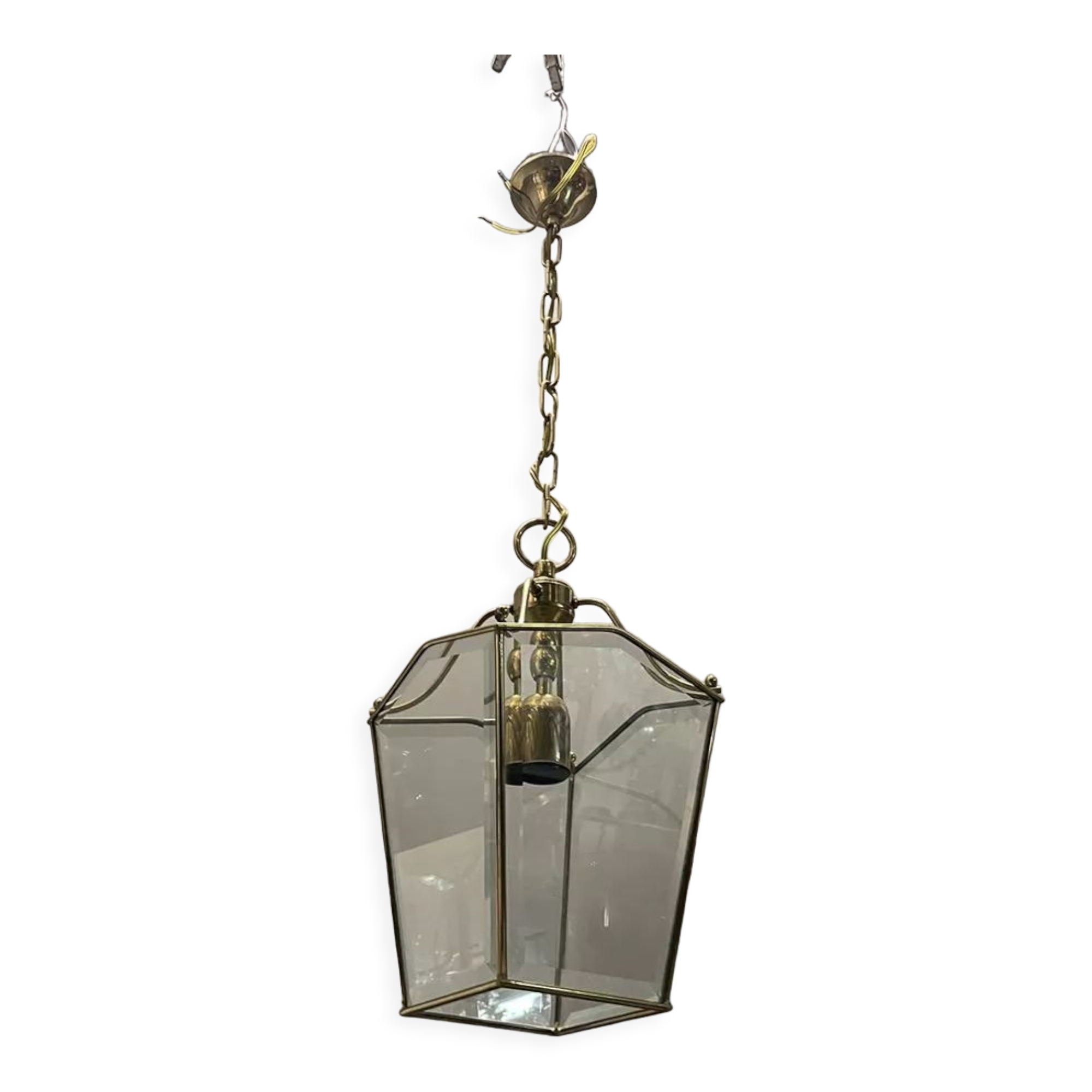 Vintage brass and glass light pendant , 1960s
