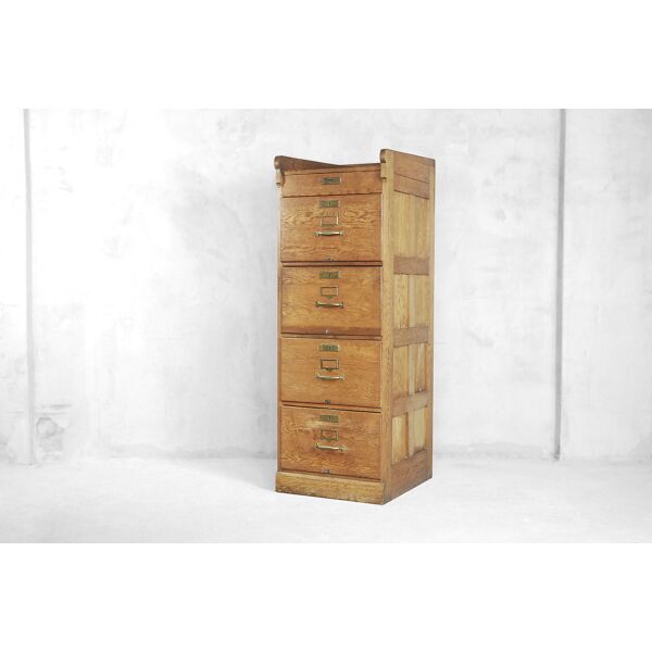 Industrial Antique Oak Tall English File Chest of Drawers, 1920s | Selency