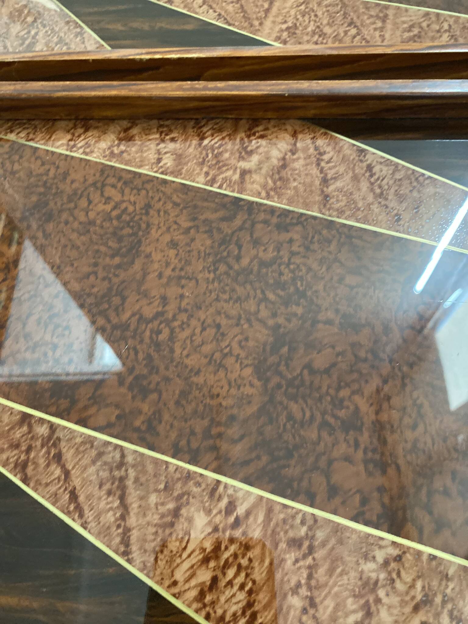 Duo of vintage wooden trays marked art deco