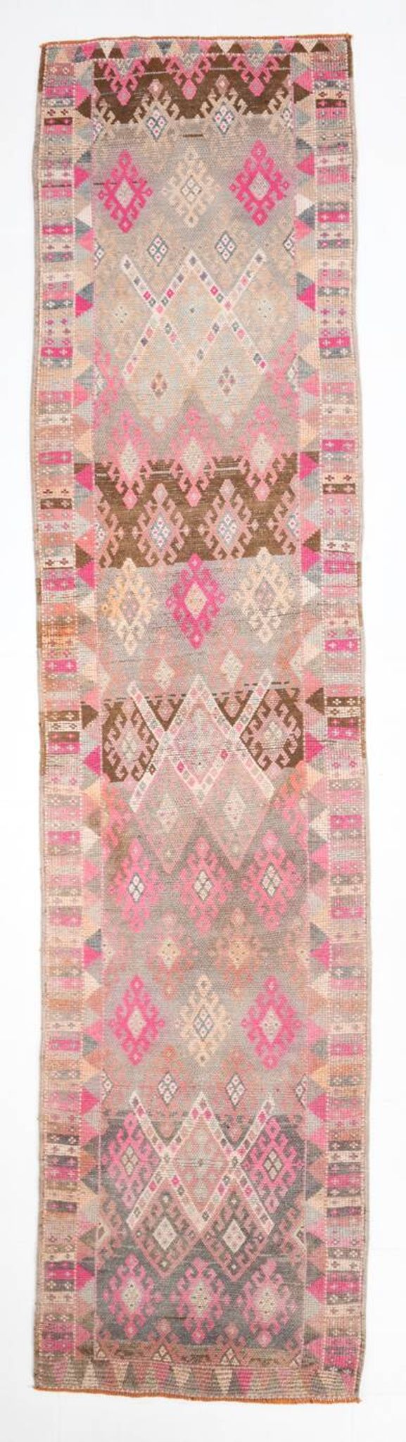 3x12 Pink & Brown Suğer Soft Modern Vintage Runner Rug, 92x376Cm