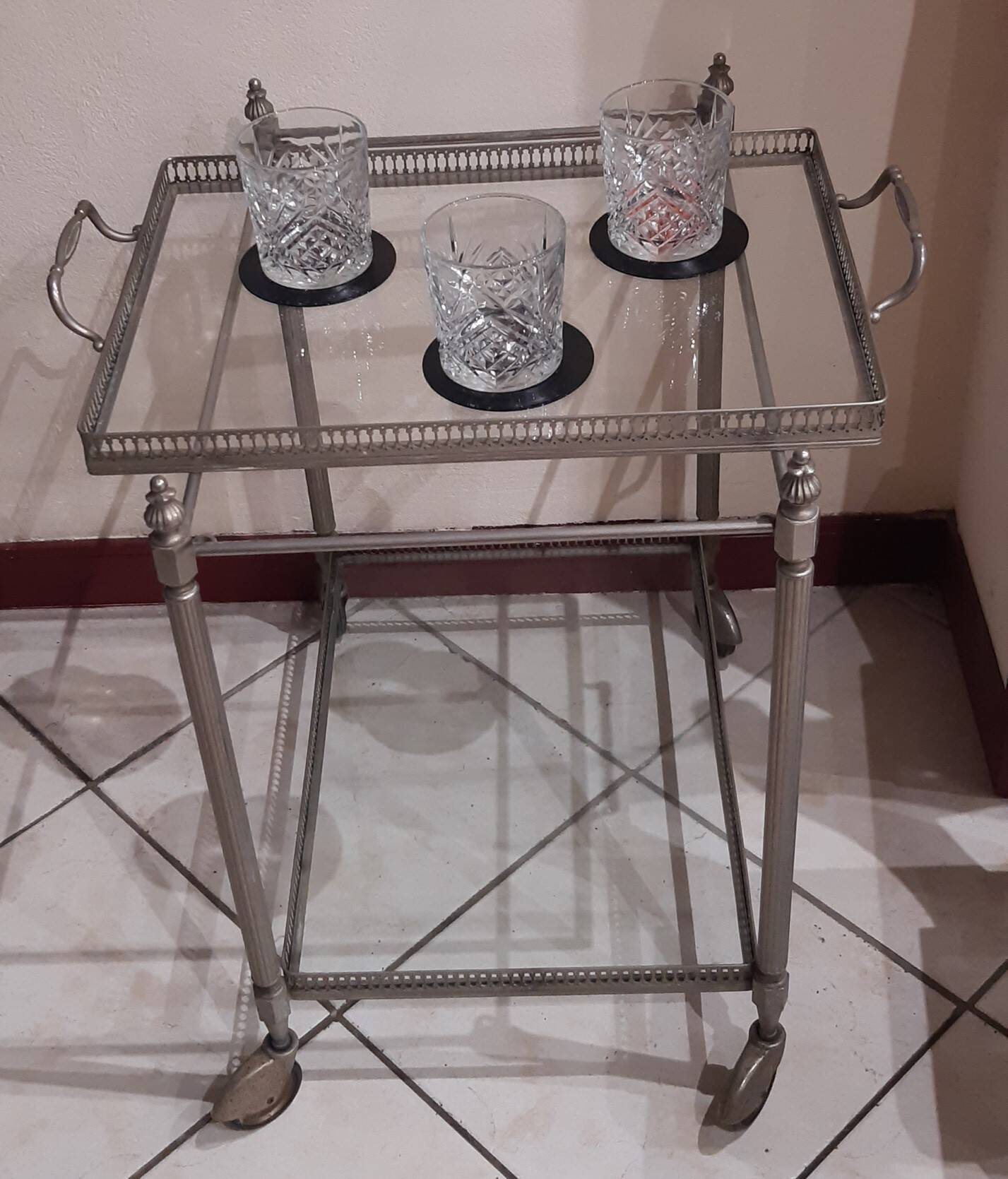 Silver-plated brass serving trolley