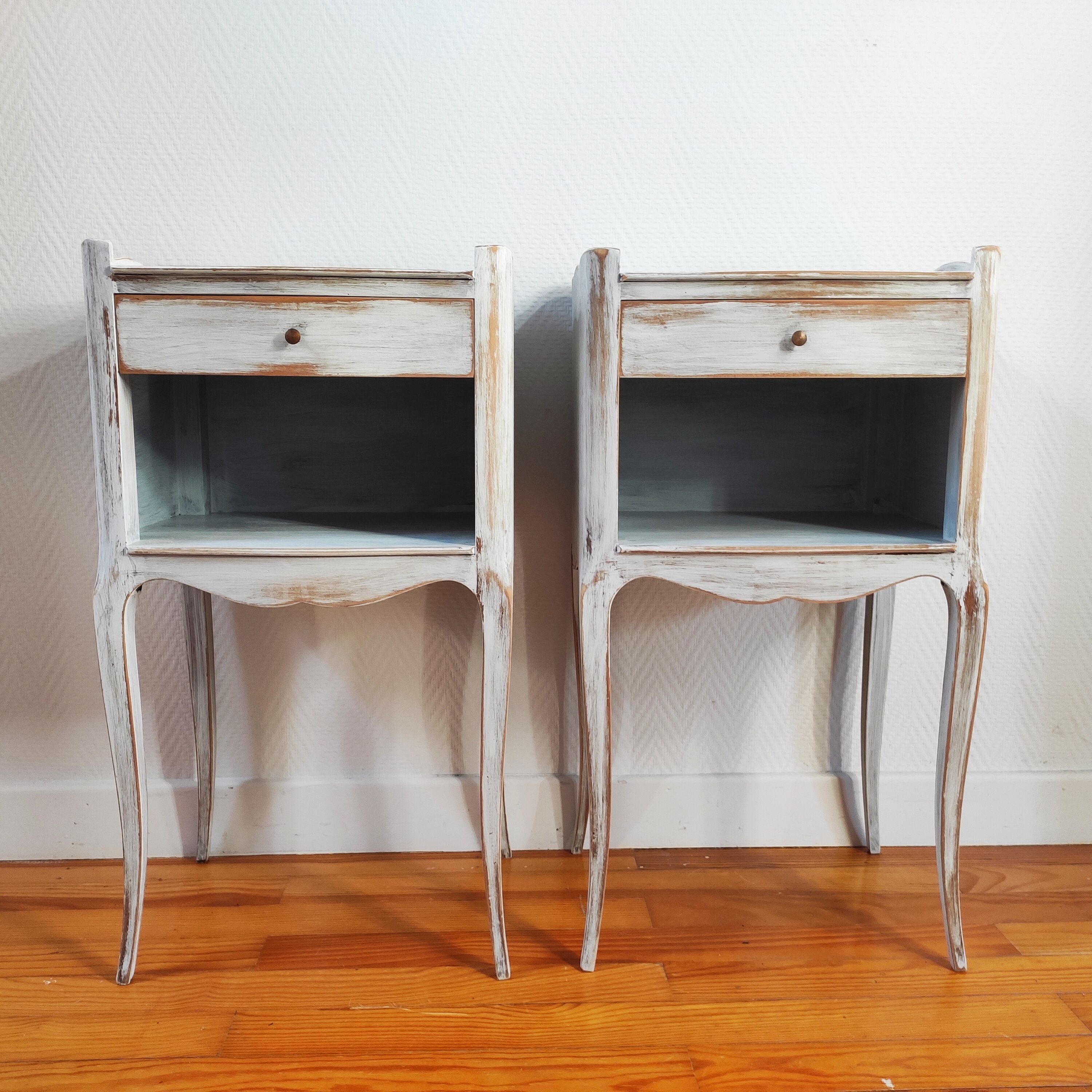 Pair of patinated bedside tables