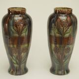 Pair of barbotine vases from the early 20th century stamped BELGIUM 158
