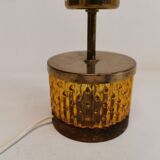 Swedish table lamp foot, made of wood, amber bubble glass and brass