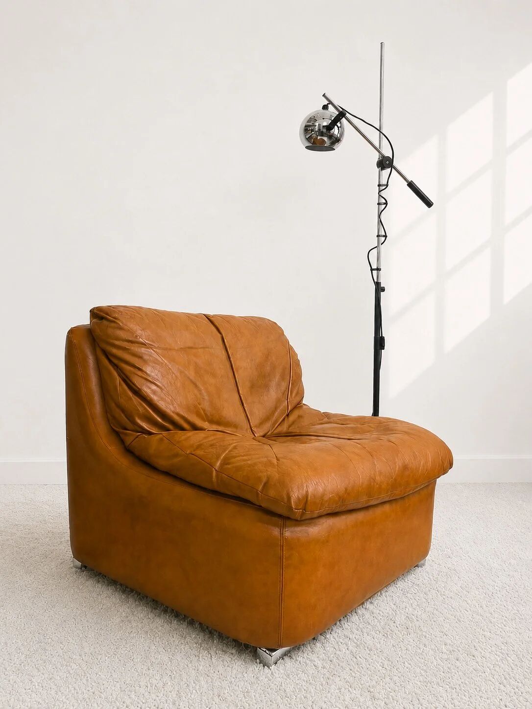 Modular armchair in cognac colour, France, 1970s.