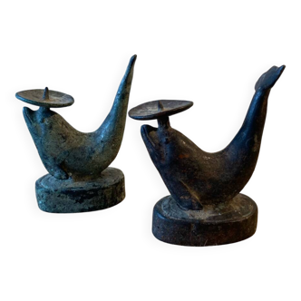 Anciens bougeoirs en bronze XIXeme
