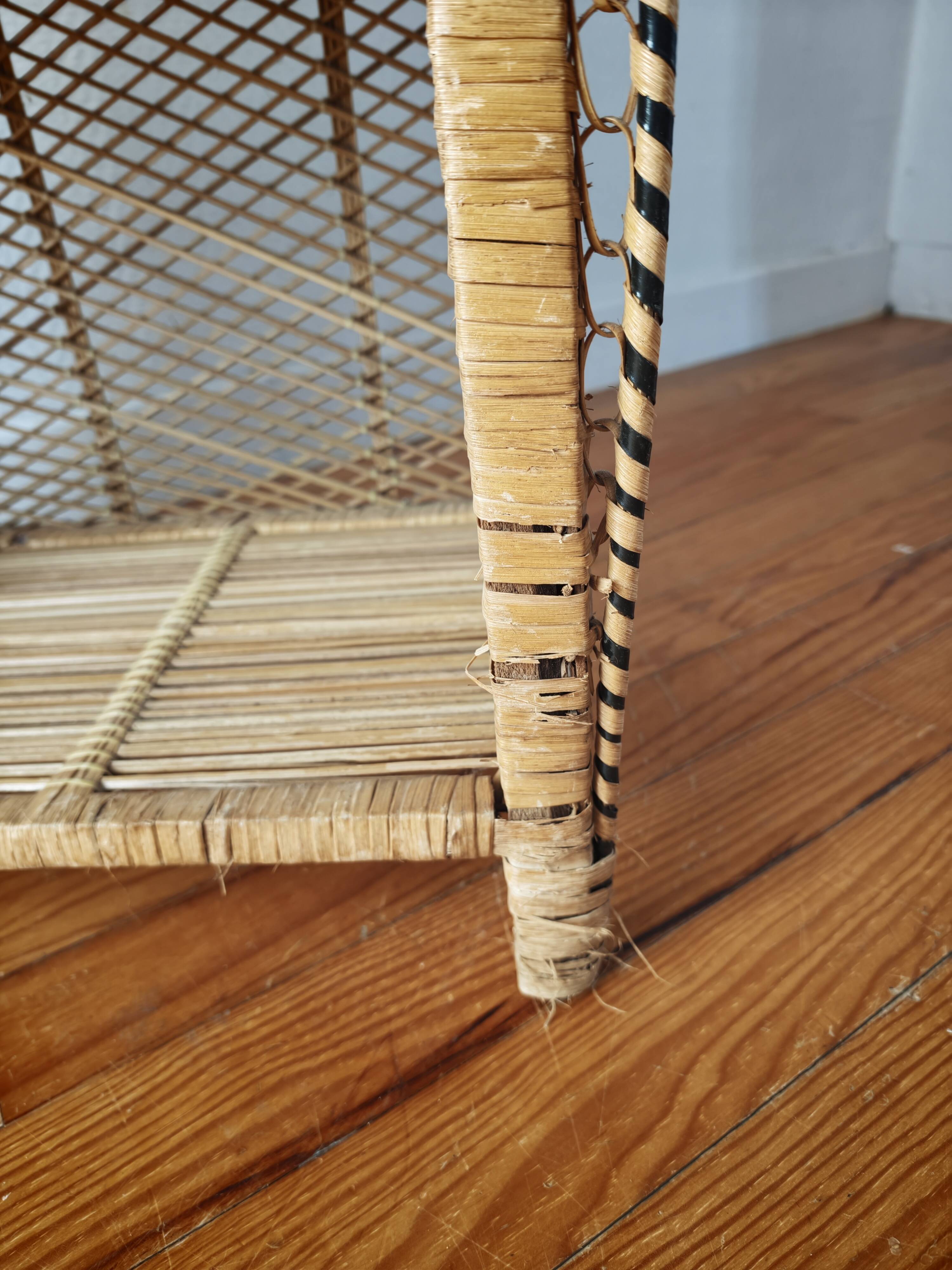 Rattan shelf on legs circa 1960