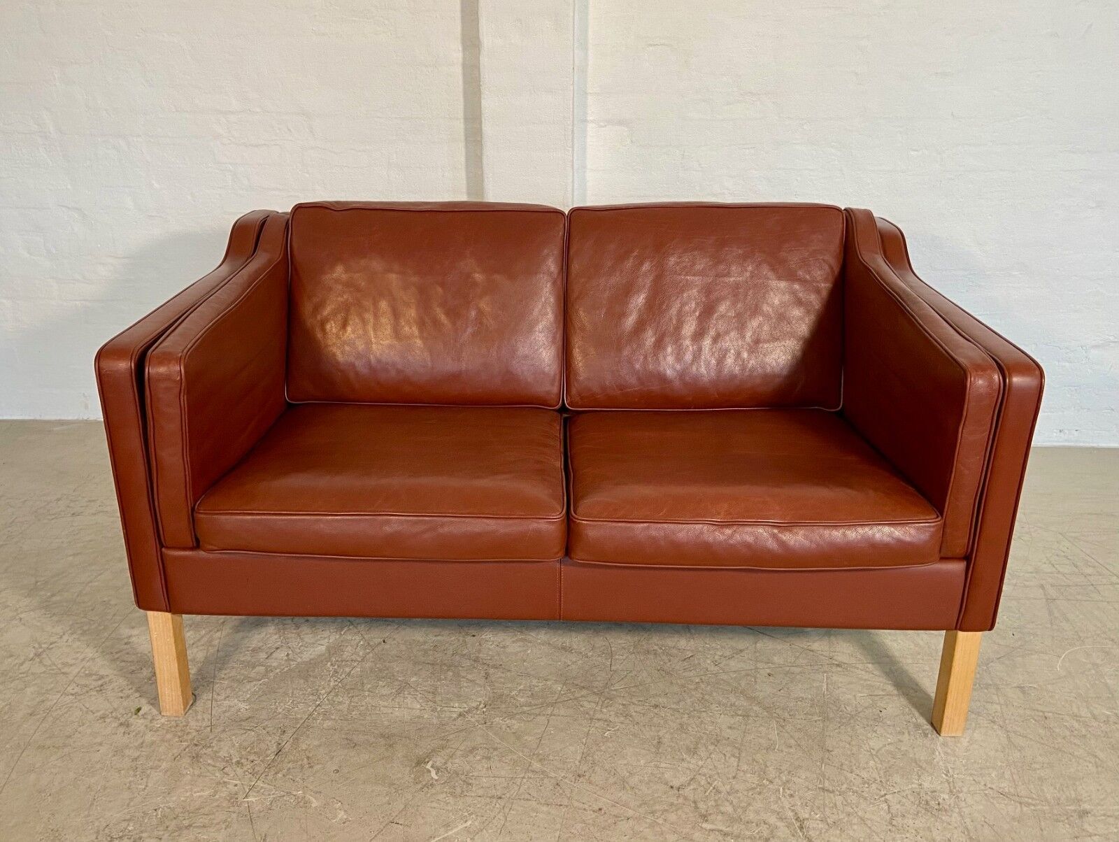 Vintage Danish mid-century Mogens Hansen 2 person cognac leather sofa